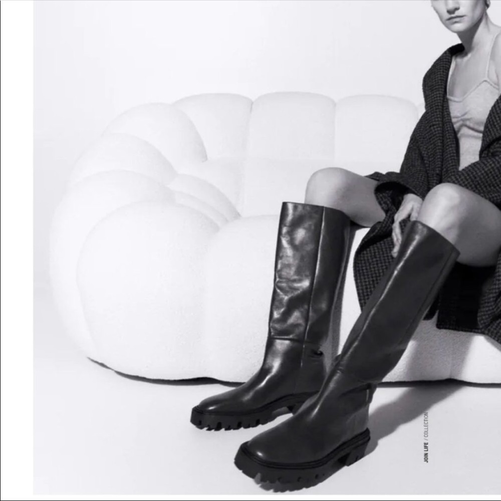 Zara Leather Brown Tall Boots 8 - Picture 9 of 16